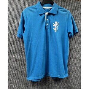 POLO Franky Max Shirt Mens Medium Blue Pullover Embroidered Big Lion Polo Button